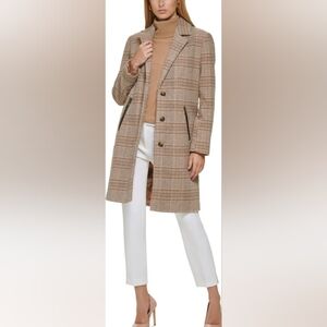 DKNY Women's Plaid Single Breasted Walker Coat Rosewood Plaid XS